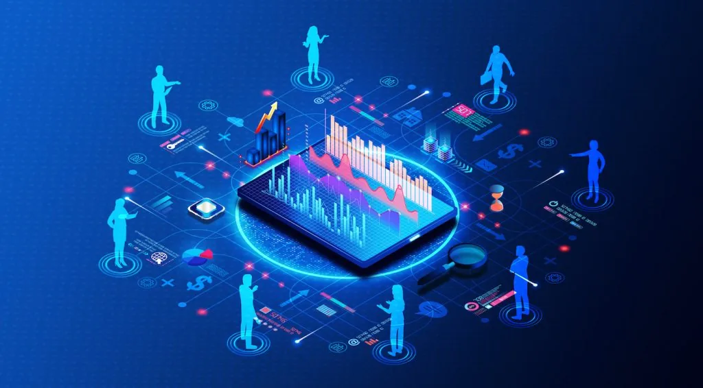 HR gamification Pakistan visualization with connected employee figures around central analytics platform showing performance metrics, leaderboards, and engagement data, symbolizing game-based motivation and retention strategies