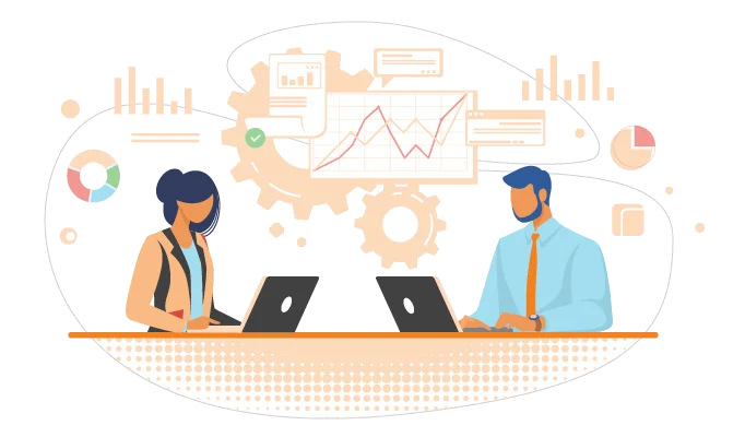 Professionals managing finances on laptops with charts and graphs, representing Accounting and Fund Management in Pakistan