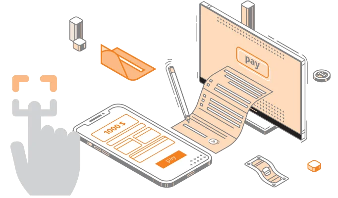 Illustration of Salary Management Software in Pakistan showing digital payroll processing via mobile and desktop platforms.